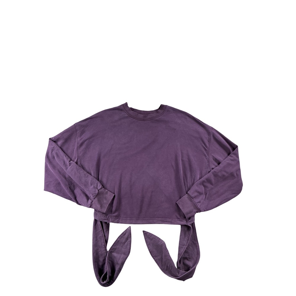 Athleta Purple Open Wrap Back Tie Cropped Sweatshirt Size S French Terry Top